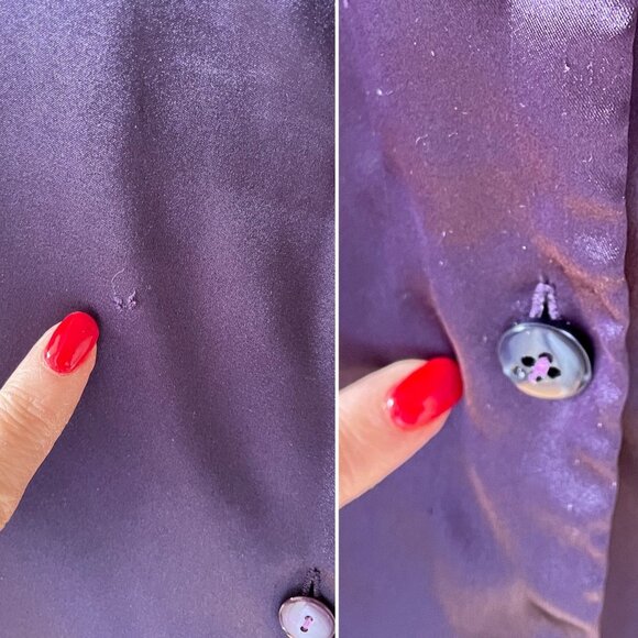 Vintage Victorias Secret Purple Satin Long Button-Up Nightshirt Pajama Top Sz XS - Picture 10 of 12